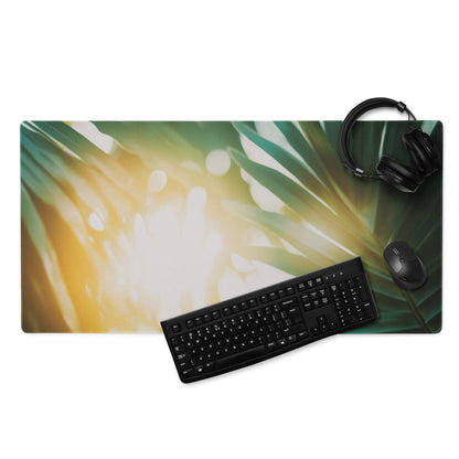 Tropical sunlit palm leaves large gaming mouse pad with non-slip base