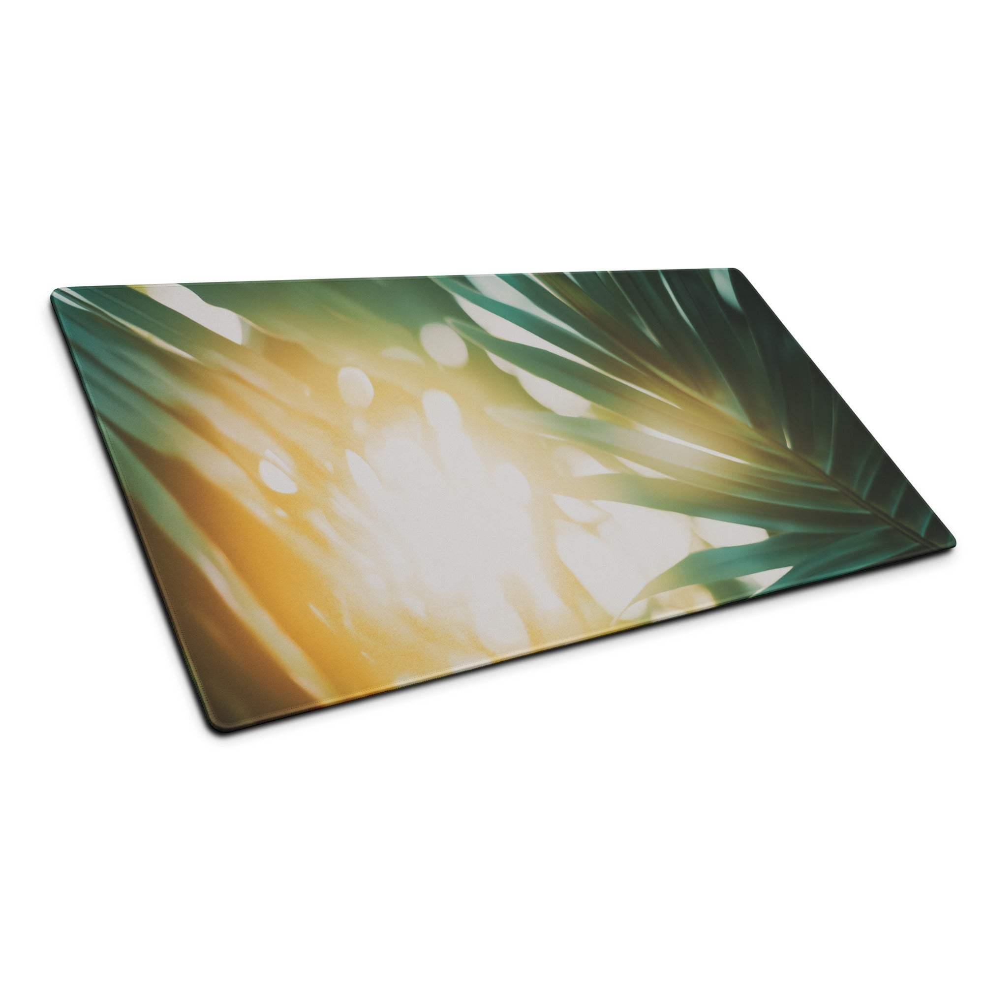 Tropical sunlit palm leaves large gaming mouse pad with non-slip base