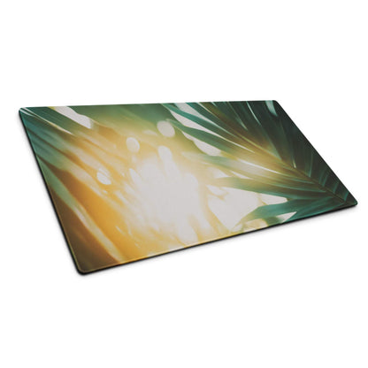 Tropical sunlit palm leaves large gaming mouse pad with non-slip base