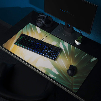 Tropical sunlit palm leaves large gaming mouse pad with non-slip base