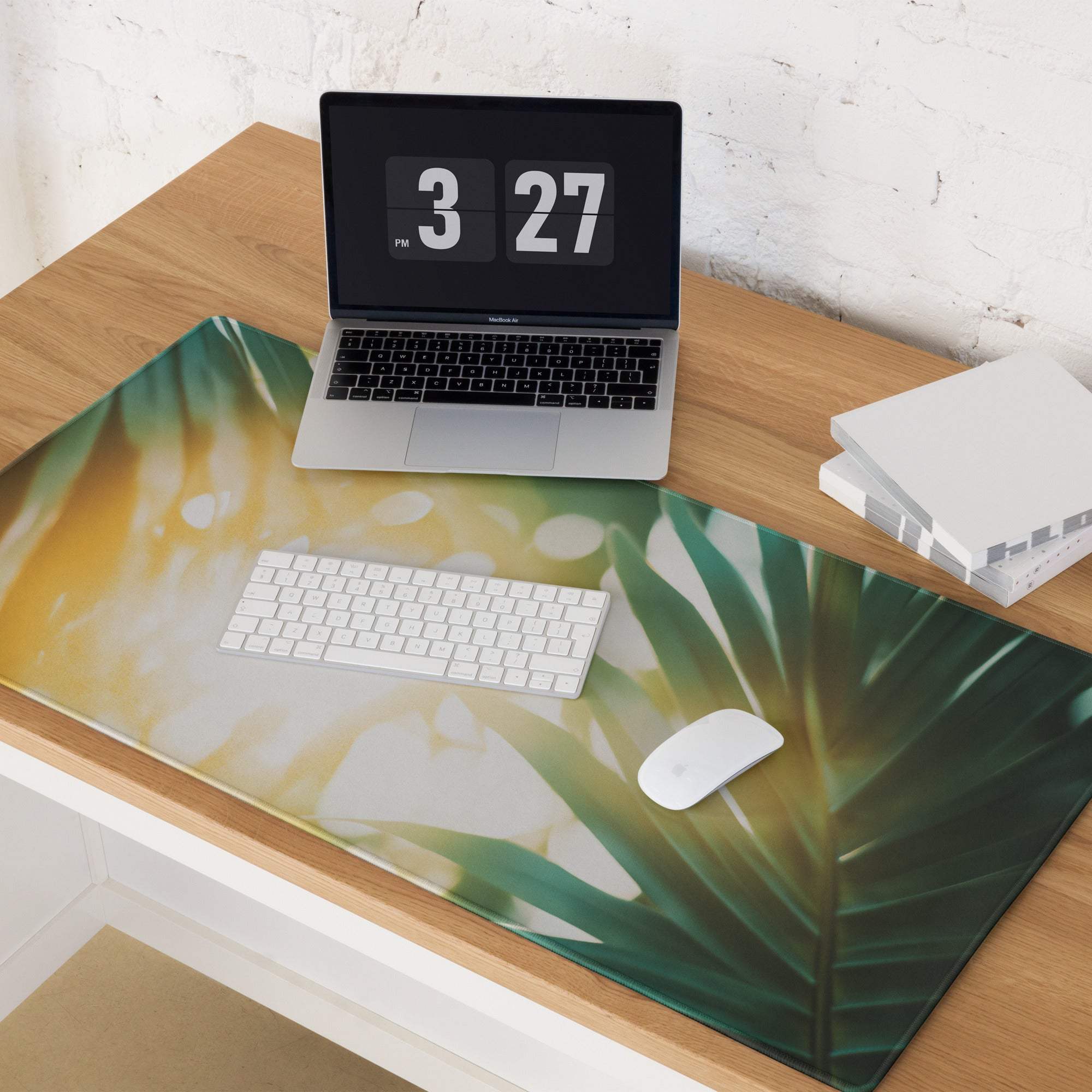 Tropical sunlit palm leaves large gaming mouse pad with non-slip base