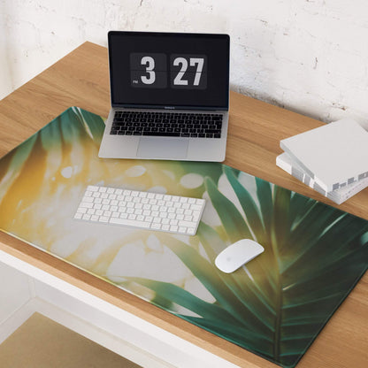 Tropical sunlit palm leaves large gaming mouse pad with non-slip base