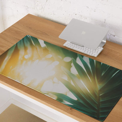 Tropical sunlit palm leaves large gaming mouse pad with non-slip base