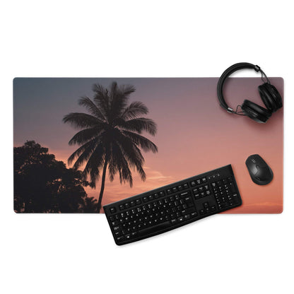 Relaxed sunset palm tree large gaming mouse pad with non-slip base