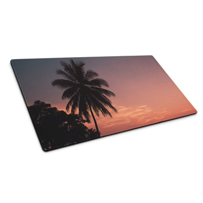 Relaxed sunset palm tree scene rectangular glass cutting board