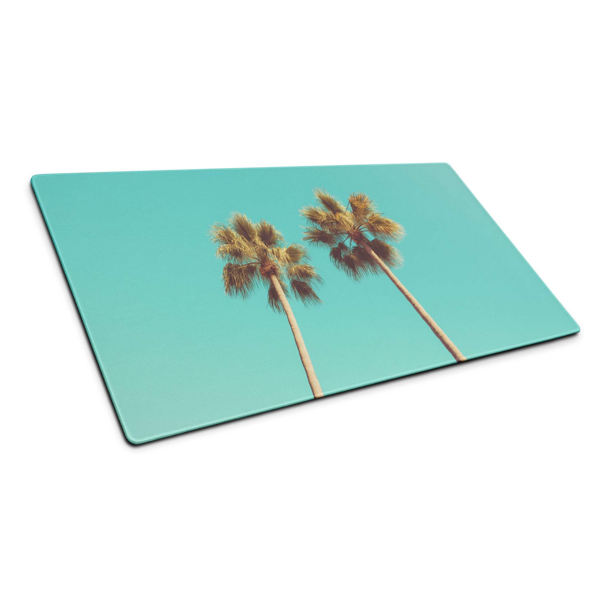 Tropical palm trees aqua mint glass cutting board with non-slip backing