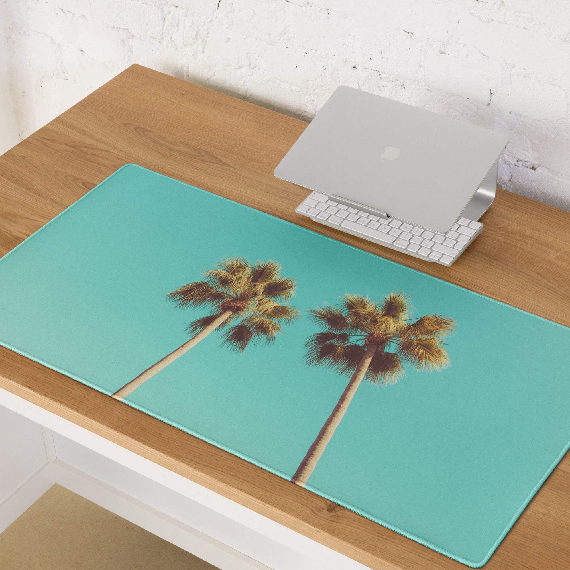 Turquoise tropical palm trees gaming mouse pad with non-slip backing