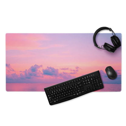 Dreamy sunset gradient gaming mouse pad with pink purple sky over water