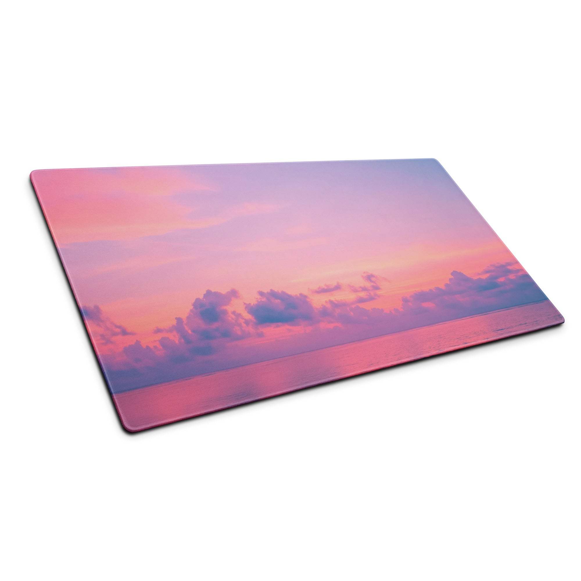 Dreamy sunset gradient gaming mouse pad with pink purple water sunset print