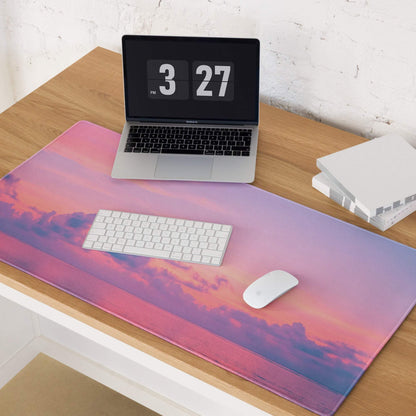 Dreamy sunset gradient gaming mouse pad with vibrant pink purple orange sky design
