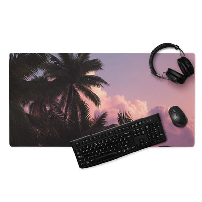 Premium tropical sunset palm gaming mouse pad with non-slip base