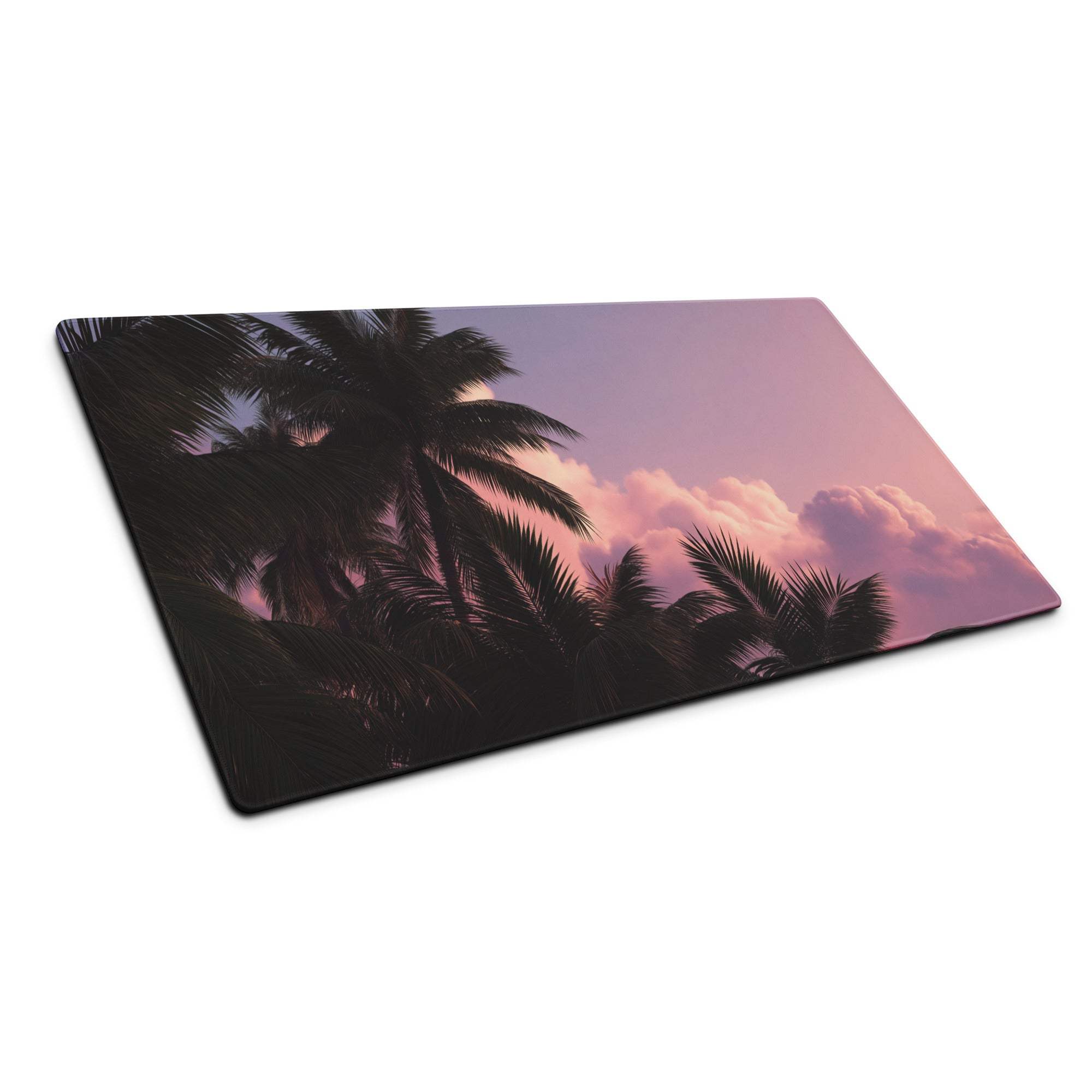 Rectangular glass cutting board with tropical sunset palm print
