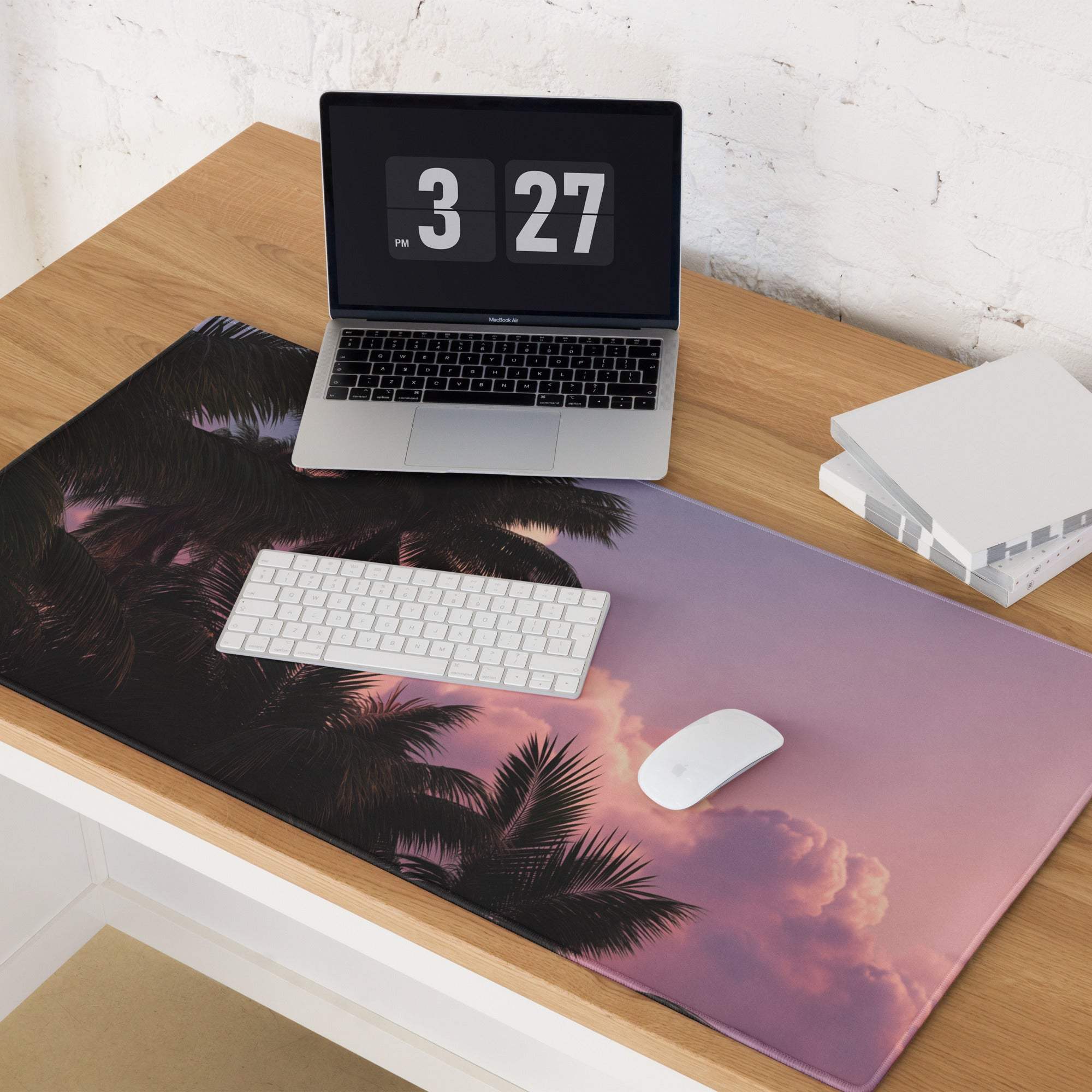 Premium tropical sunset palm gaming mouse pad large with non-slip base
