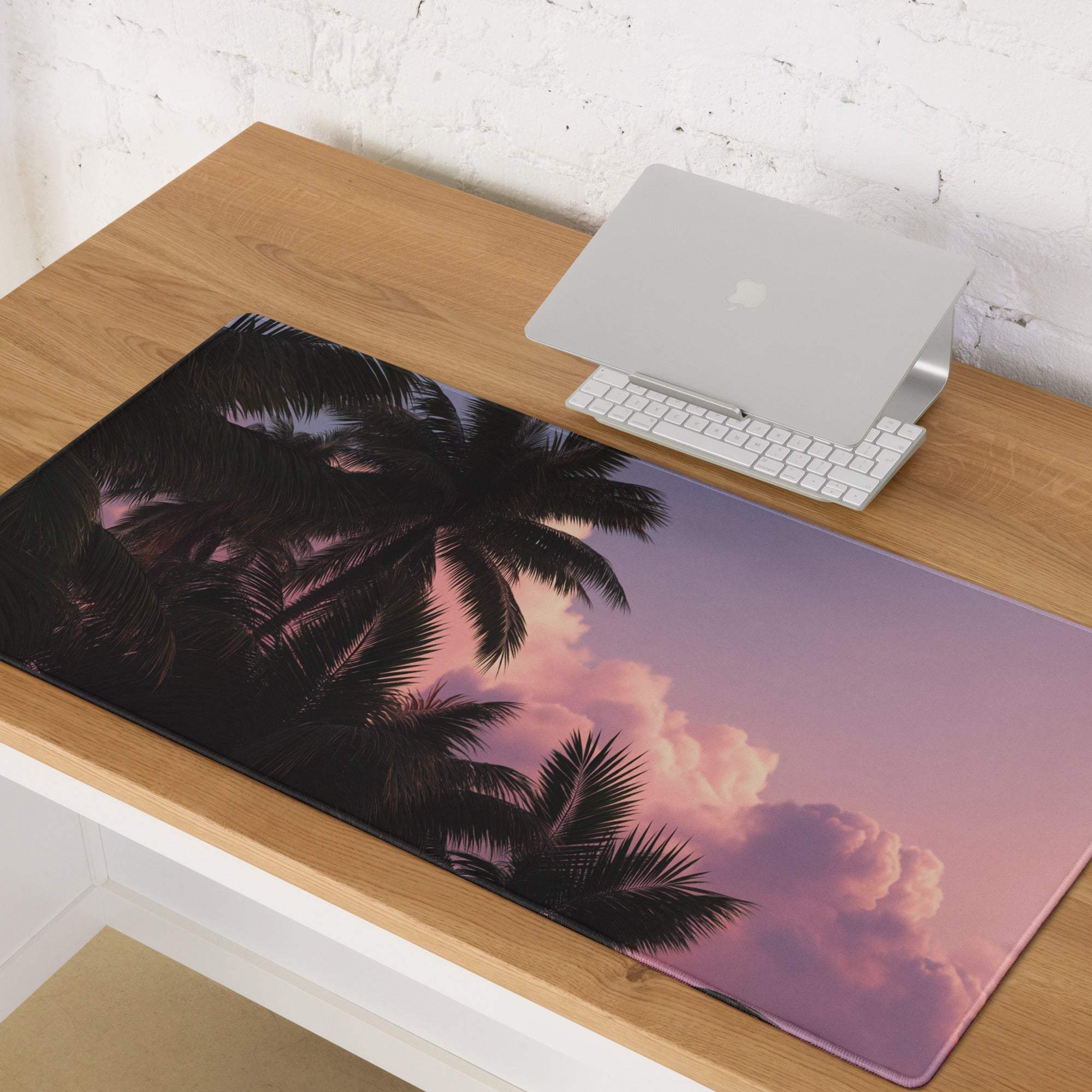 Premium tropical sunset palm gaming mouse pad with non-slip base
