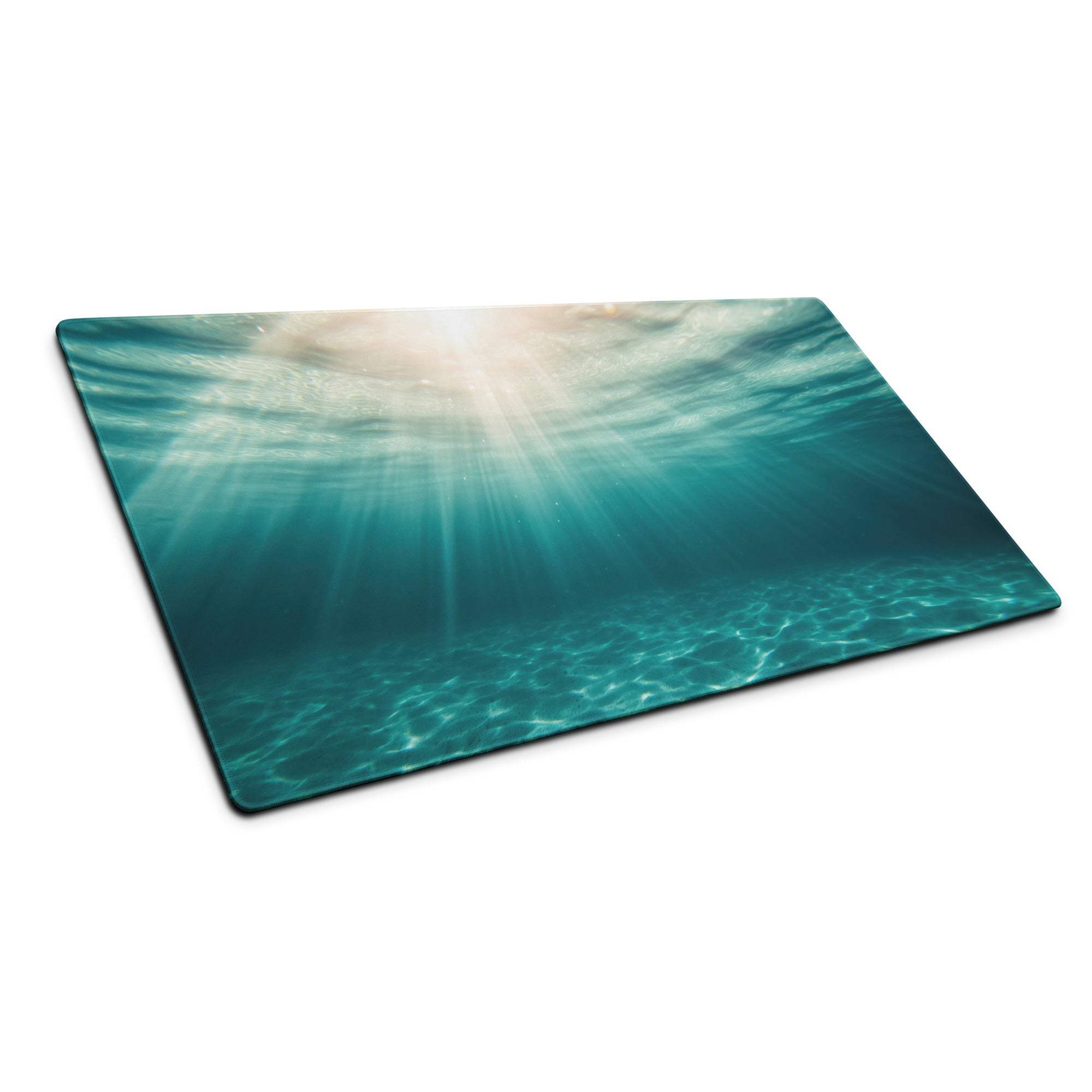 Underwater ocean scene gaming mouse pad with sunlight rays in turquoise water