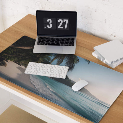 Vibrant tropical beach gaming mouse pad with non-slip base, large size