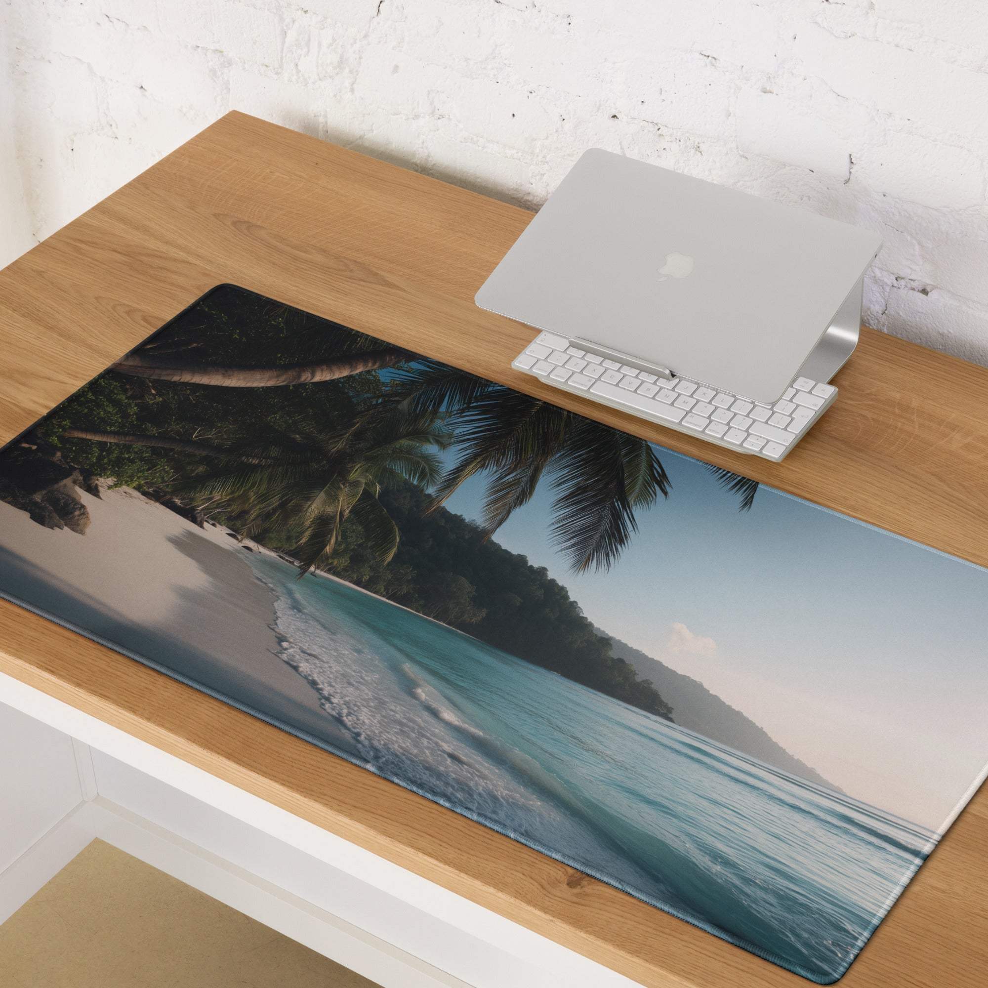 Beige blue tropical beach desk mat mouse pad non-slip smooth large gaming