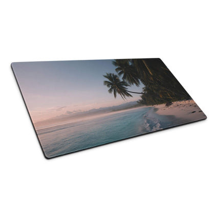 Large tropical beach gaming mouse pad with palm trees sunset scene