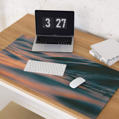 Premium Ocean Sunset large gaming mouse pad with orange teal streaks