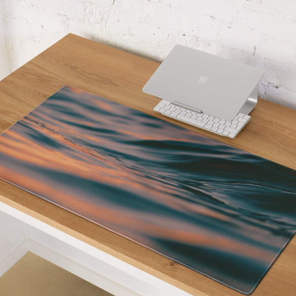 Premium Ocean Sunset large gaming mouse pad with teal orange wave design