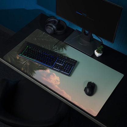 Tropical sunset palm leaves large gaming mouse pad with non-slip base