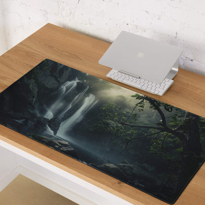 Nature inspired misty waterfall gaming mouse pad with non-slip base