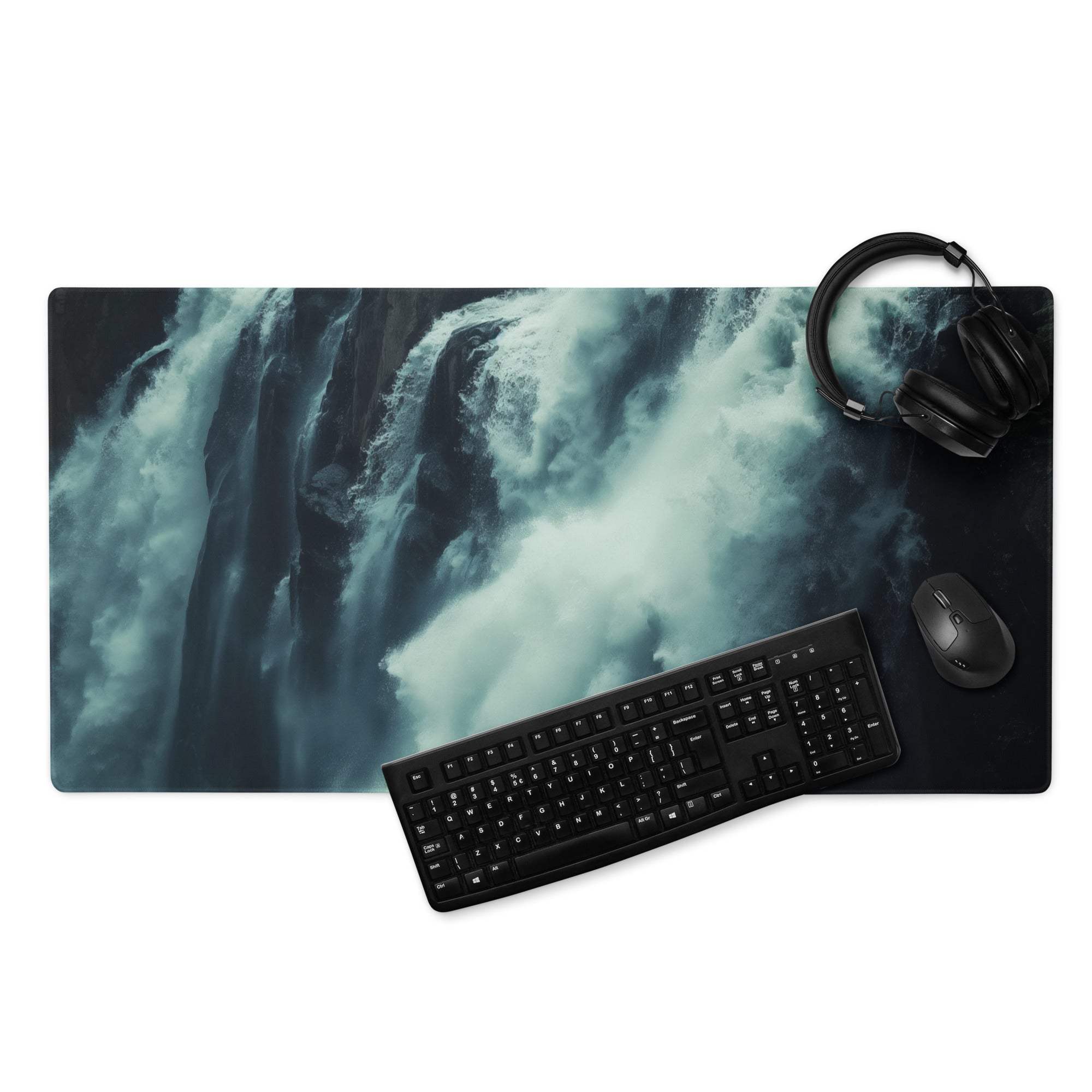 Cinematic Waterfall moody teal non-slip large gaming mouse pad
