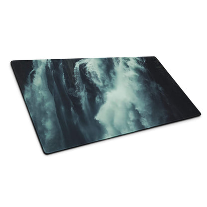 Rectangular teal black swirling waterfall cutting board design on large non-slip gaming mouse pad