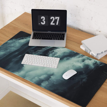 Large moody teal ocean wave gaming mouse pad, non-slip premium desk mat