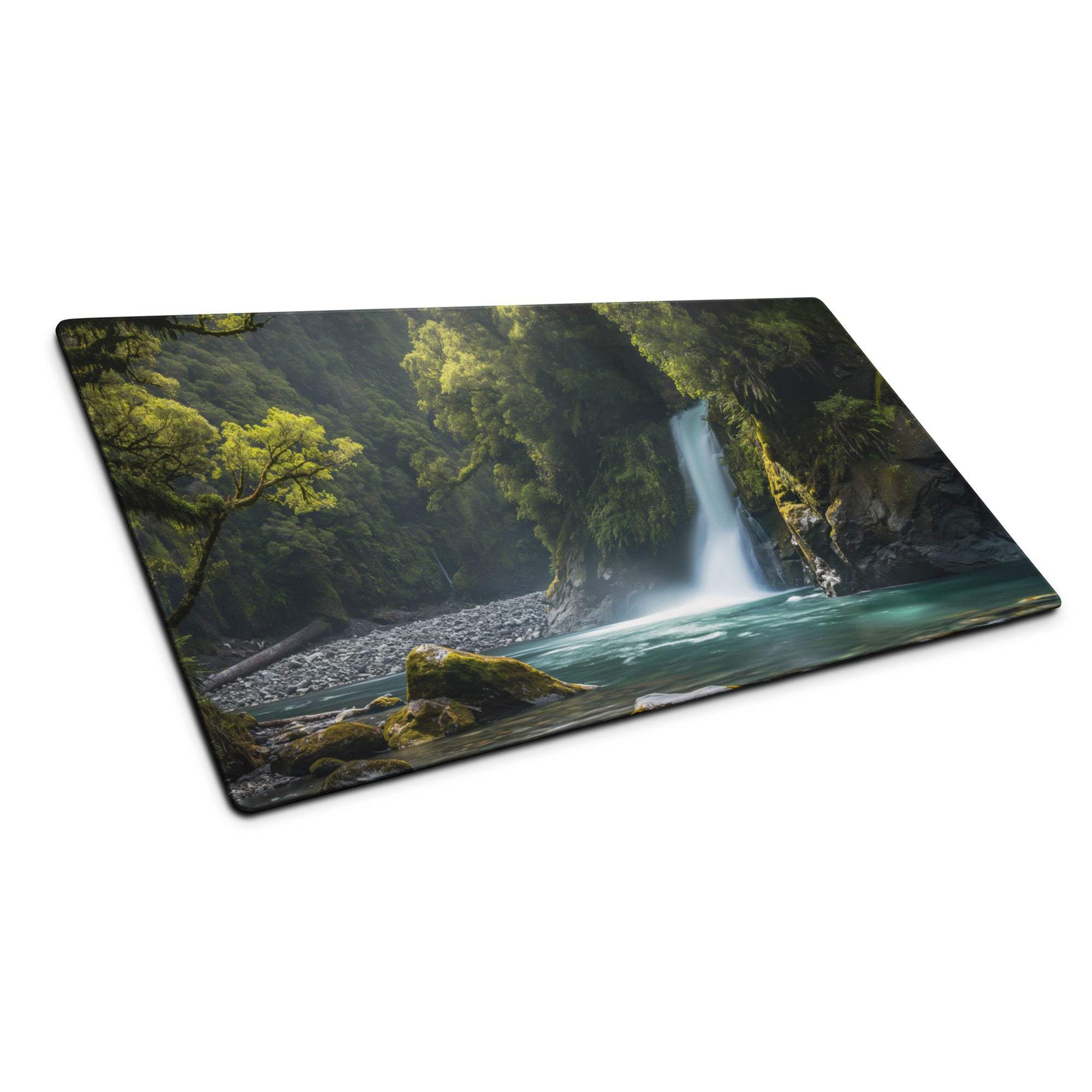 Zen Forest Waterfall rectangular glass cutting board with lush cascade scene