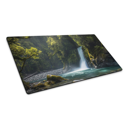 Zen Forest Waterfall rectangular glass cutting board with lush cascade scene