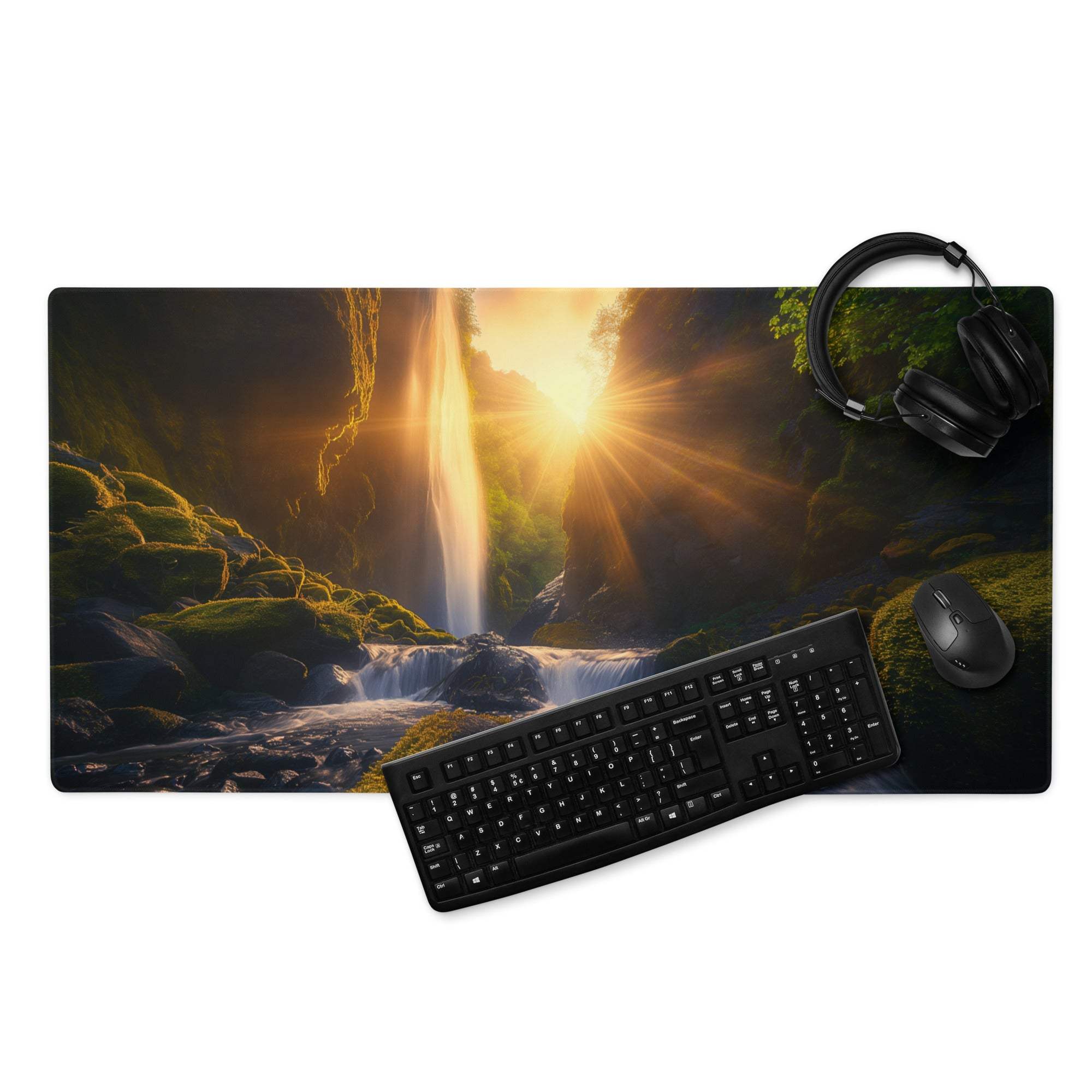 Epic Waterfall sunlit gaming mouse pad with non-slip base