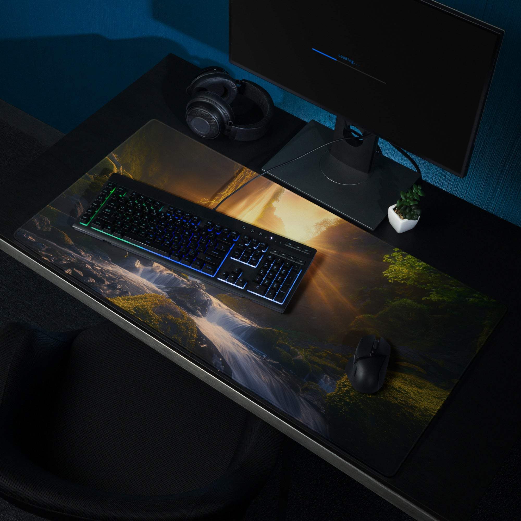 Epic Waterfall Sunlit Golden Sunrise Landscape Gaming Mouse Pad