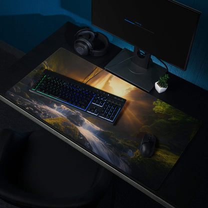 Epic Waterfall Sunlit Golden Sunrise Landscape Gaming Mouse Pad