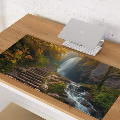 Autumn forest waterfall gaming mouse pad with large non-slip surface