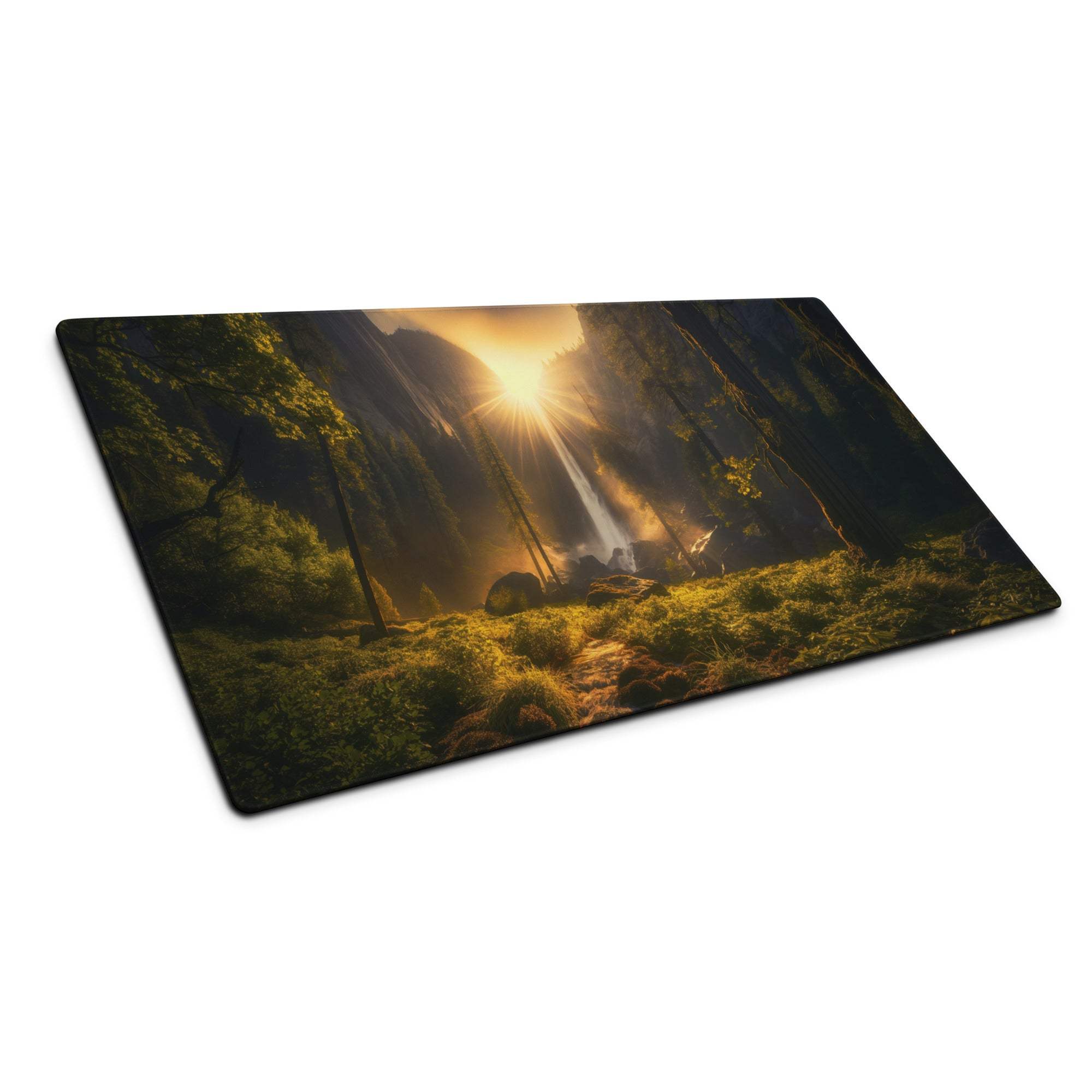 Nature inspired forest sunrise large non-slip gaming mouse pad with misty trees