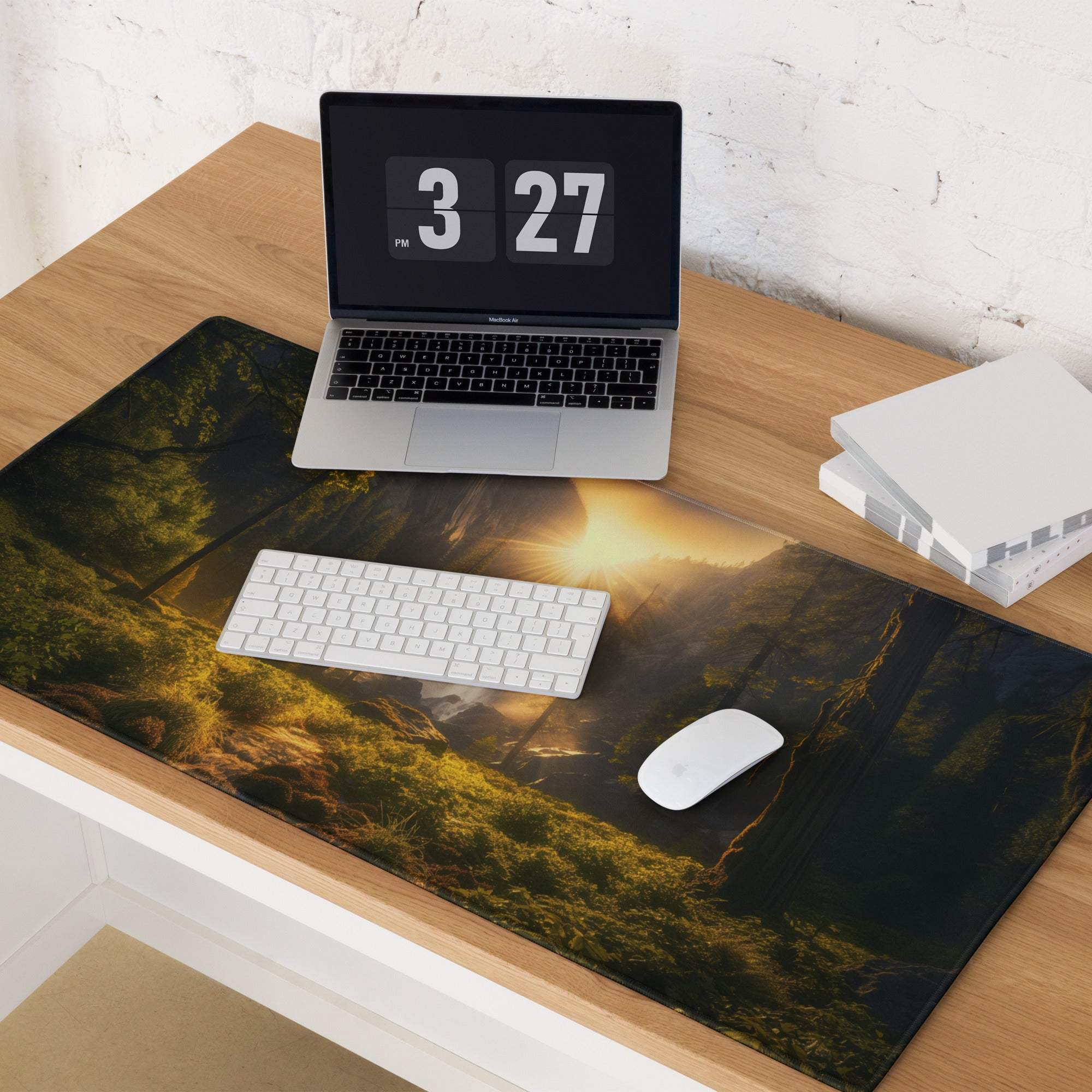 Nature Inspired Forest Sunrise large non-slip stitched gaming mouse pad