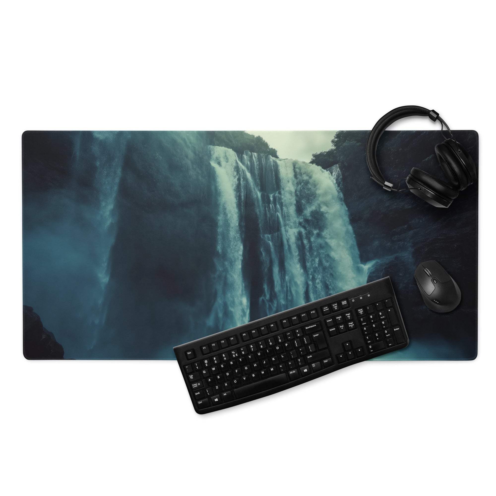 Epic Waterfall moody blue gaming mousepad with non-slip base