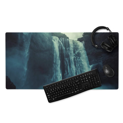 Epic Waterfall moody blue gaming mousepad with non-slip base