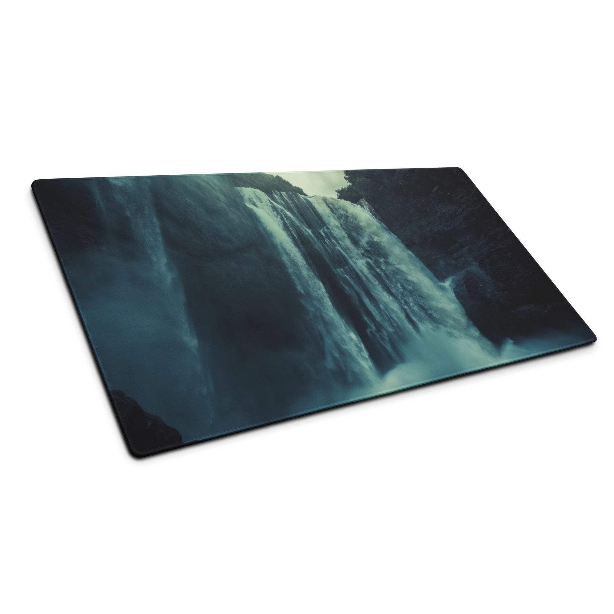 Rectangular Epic Waterfall Moody Blue glass cutting board with non-slip base