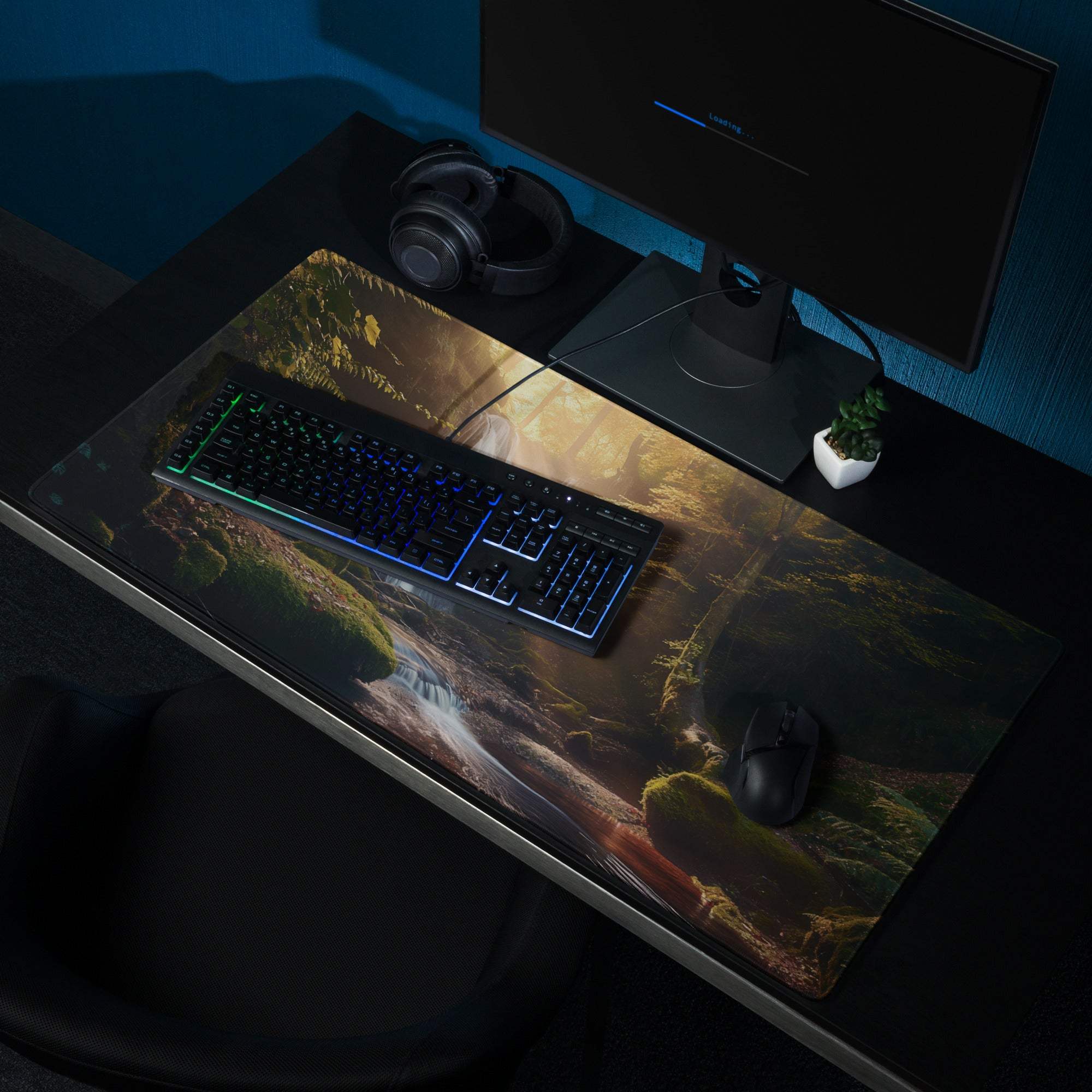 Large Golden Hour Forest gaming mouse pad with non-slip backing