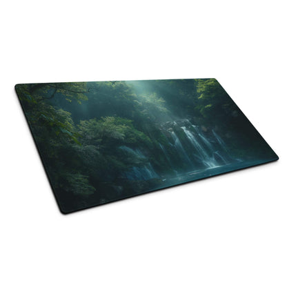 Premium Forest Mist large gaming mouse pad with misty forest waterfall print