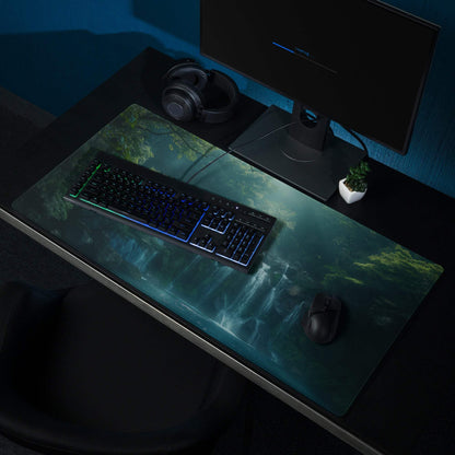 Premium Forest Mist large gaming mouse pad with forest scene and non-slip base