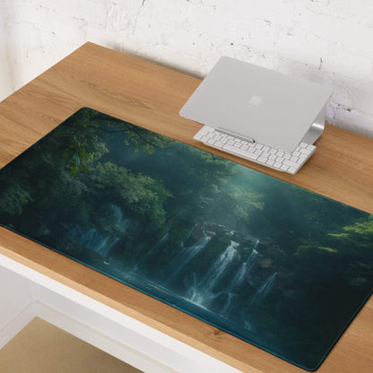 Premium Forest Mist large gaming mouse pad with waterfalls and lush foliage