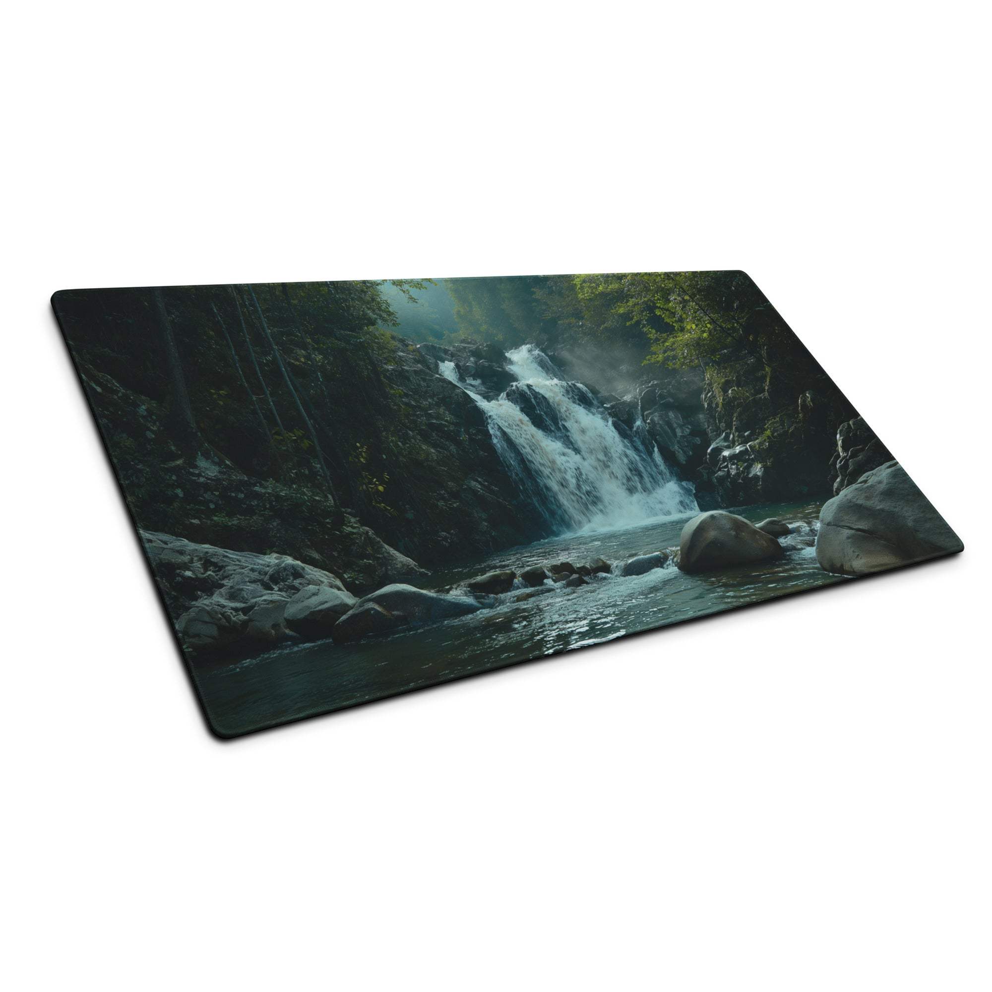 Rectangular misty forest waterfall cutting board print