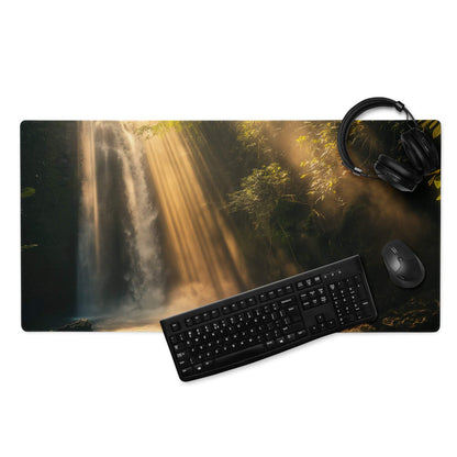 Golden sun rays waterfall gaming mouse pad large non-slip stitched edge