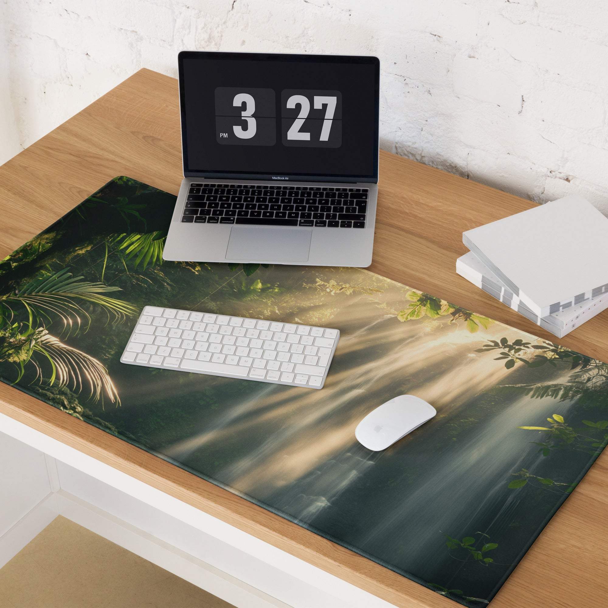 Lush Forest Sunbeam gaming mouse pad with tropical jungle scene