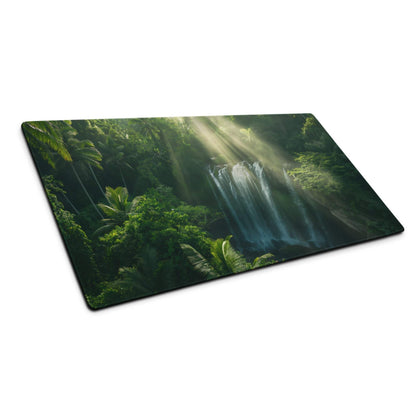 Nature inspired jungle waterfall green gaming mouse pad with non-slip backing