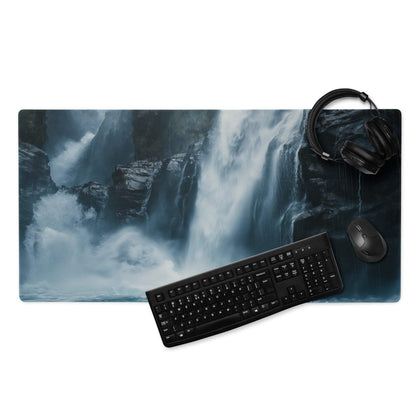 Moody Blue Waterfall large gaming mouse pad with non-slip backing