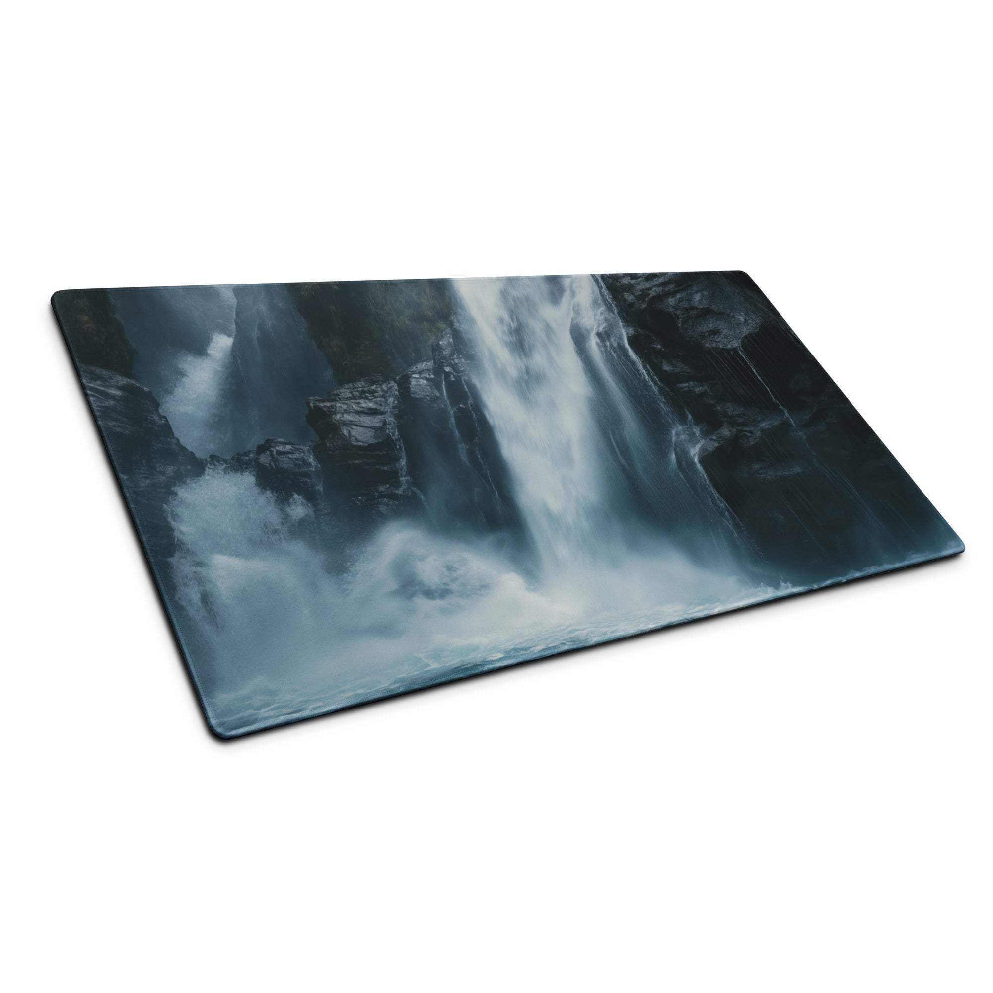 Sleek moody blue waterfall gaming mouse pad large with non-slip backing